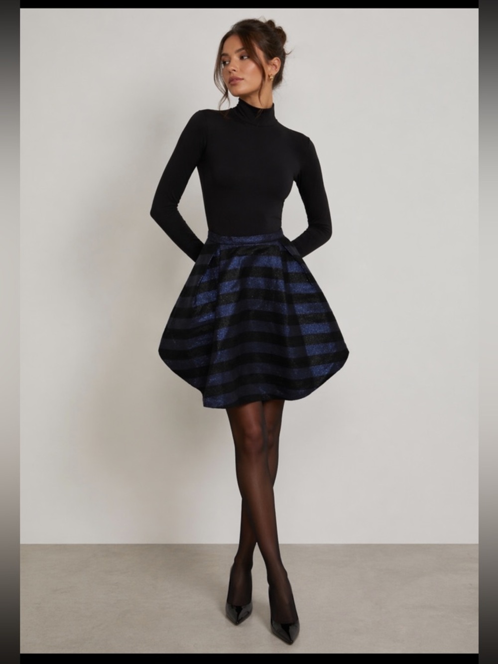 Anthropologie Hutch Black and Blue Sparkle Striped Skirt